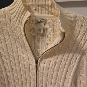 L.L. Bean Ivory Cable Knit Zip Sweater